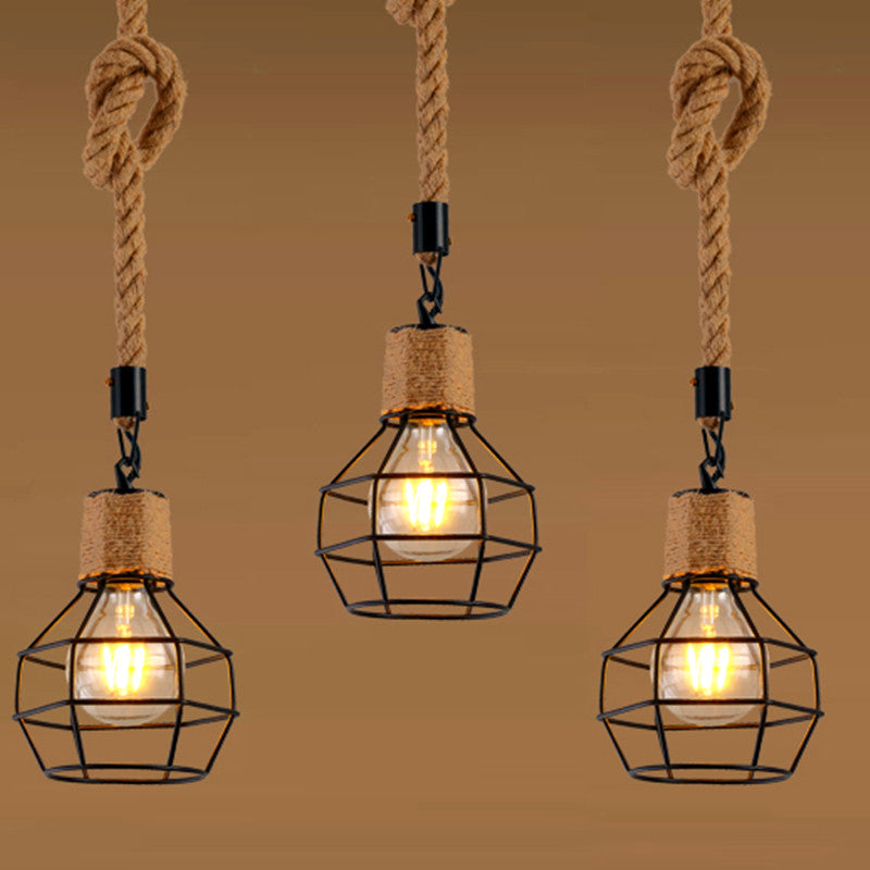 Lumencrest Rope Farmhouse Pendant Light With Iron Cage