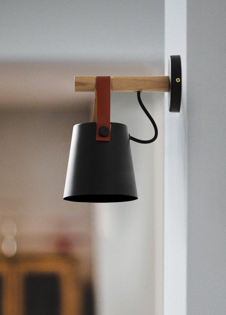 Elara Nordic Wood Wall Lamp With Iron Shade