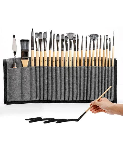 Artist Brush Set with Wooden Handles - 24 Pcs | ventumra