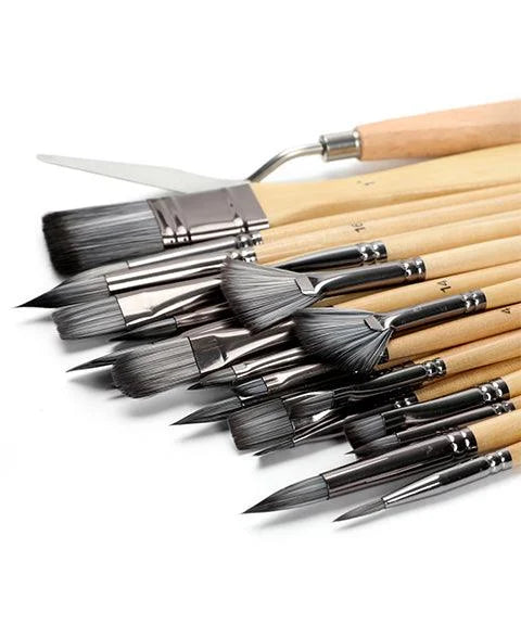 Artist Brush Set with Wooden Handles - 24 Pcs | ventumra
