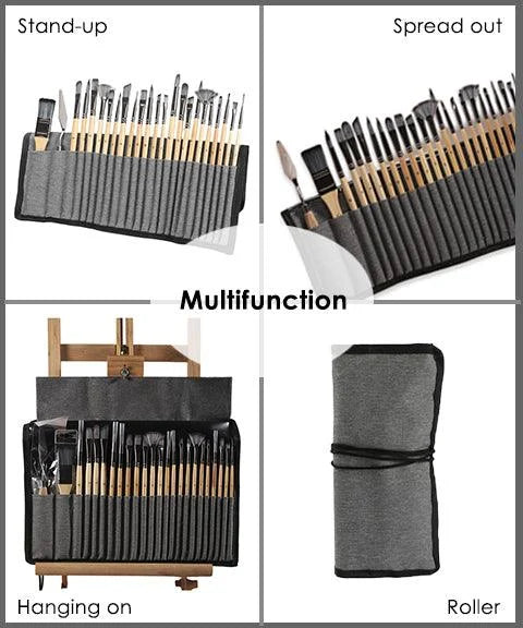 Artist Brush Set with Wooden Handles - 24 Pcs | ventumra