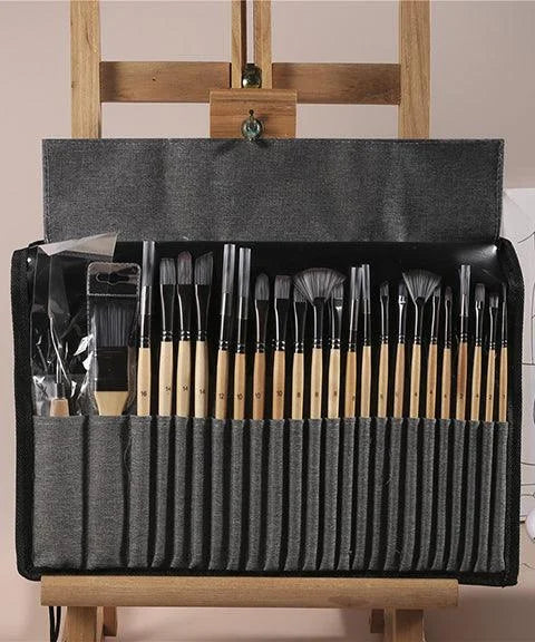 Artist Brush Set with Wooden Handles - 24 Pcs | ventumra