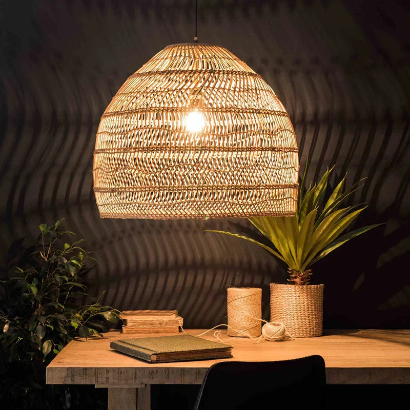 Lirena | Hand-Woven Natural Wicker Pendant Light For Dining