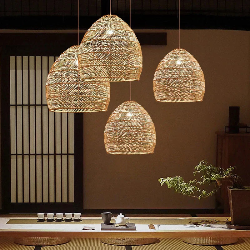 Lirena | Hand-Woven Natural Wicker Pendant Light For Dining