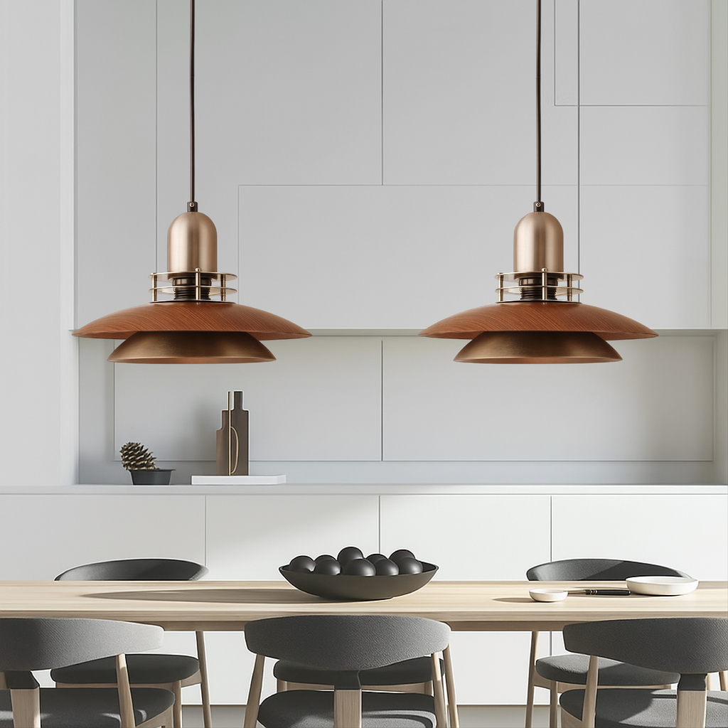 Quorra Walnut Layered Pendant Light For Dining Rooms by Lunera