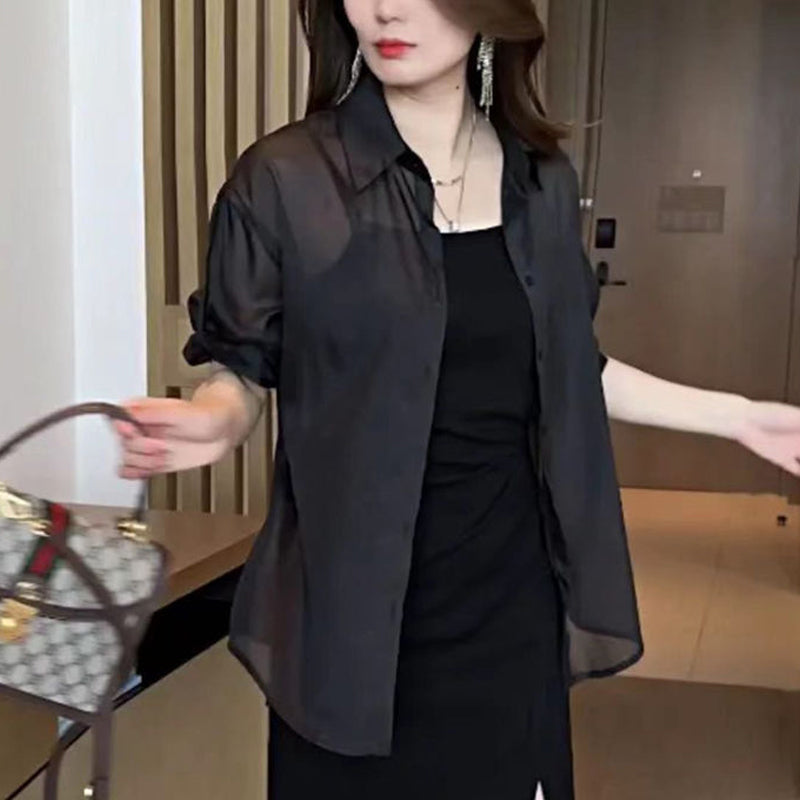 Blusa ligera de gasa de seda — Prenda veraniega de tacto fresco