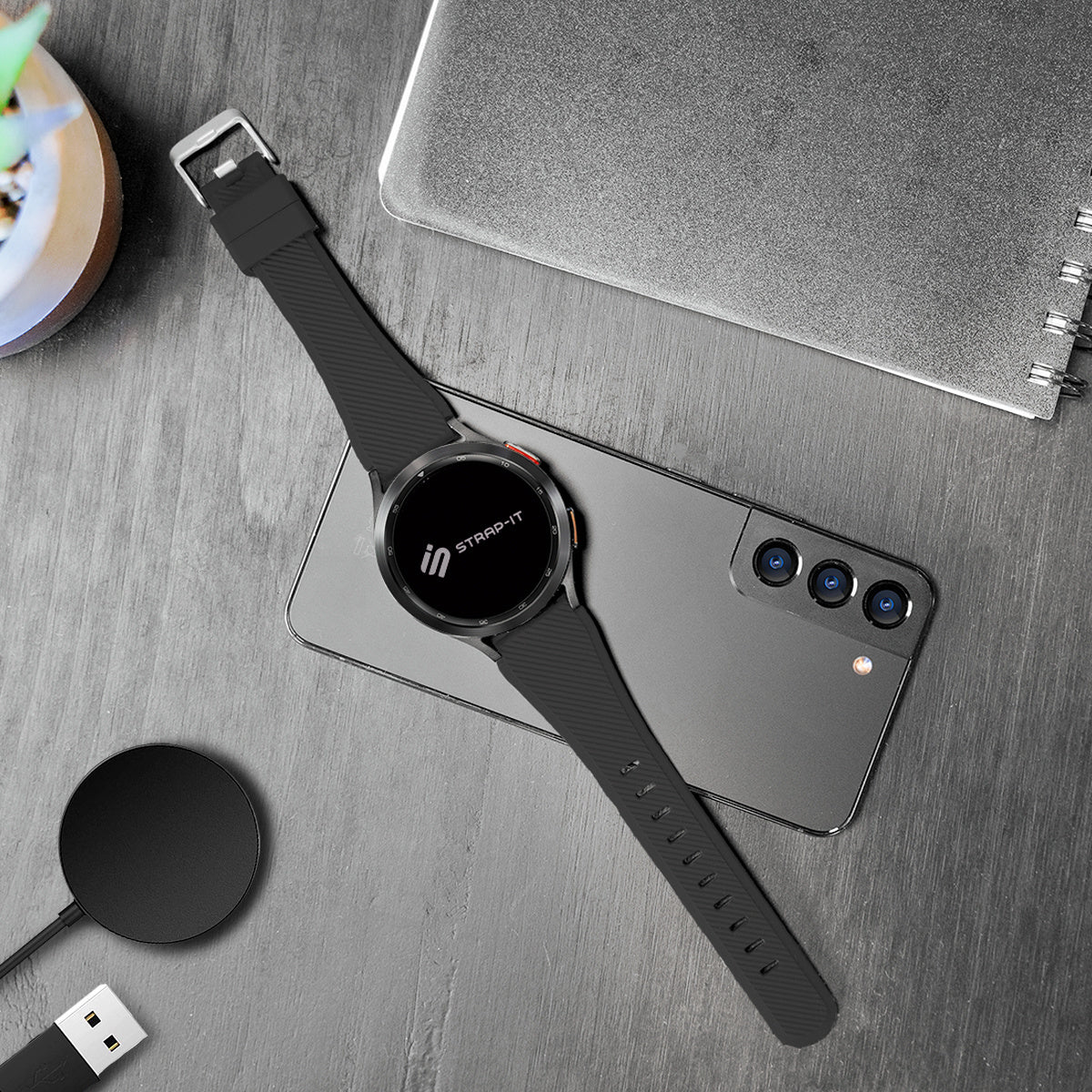 سوار سيليكون أسود لساعة Samsung Galaxy Watch 3 مقاس 45 مم للاستخدام اليومي | فينتومرا