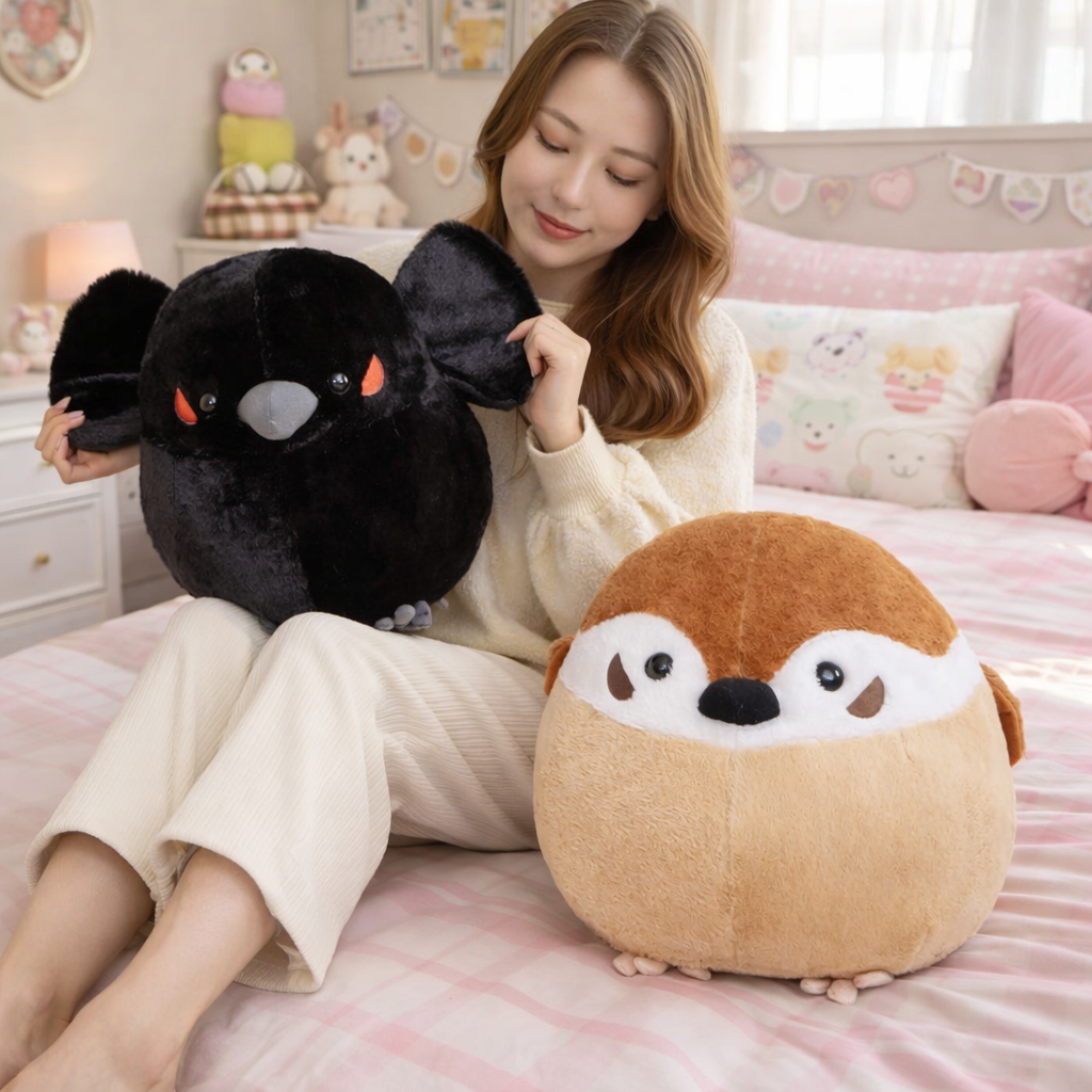 Round Chonky Sparrow Raven Crow Bird Plushies | ventumra