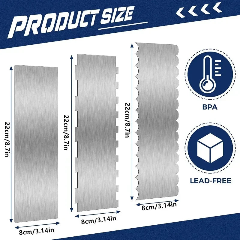 Stainless Steel Cake Smoother — Double-Sided Patterned Edges