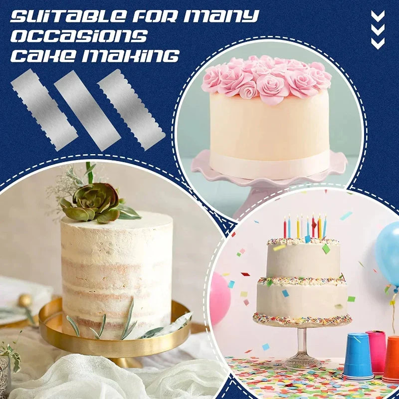 Stainless Steel Cake Smoother — Double-Sided Patterned Edges