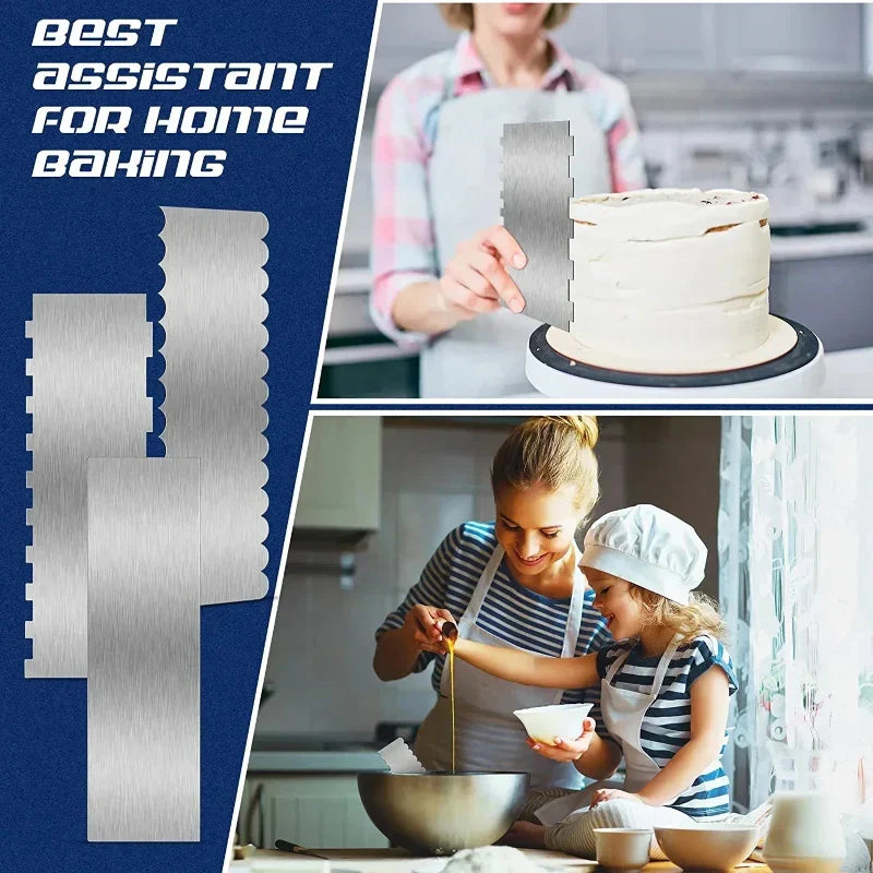 Stainless Steel Cake Smoother — Double-Sided Patterned Edges