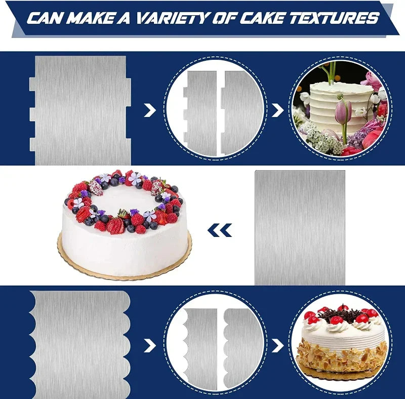 Stainless Steel Cake Smoother — Double-Sided Patterned Edges