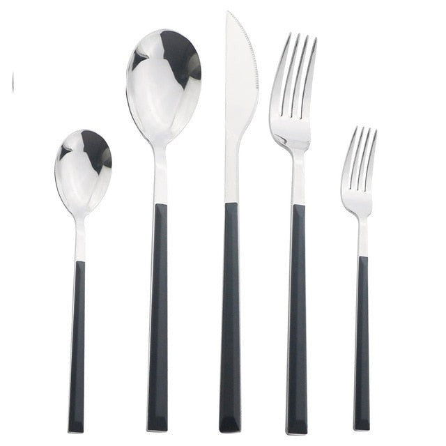 Stainless Steel Cutlery Set — Ergonomic Wood & Marble Handles