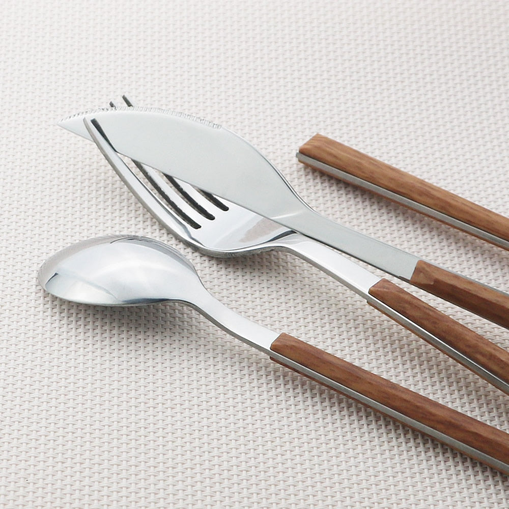 Stainless Steel Cutlery Set — Ergonomic Wood & Marble Handles