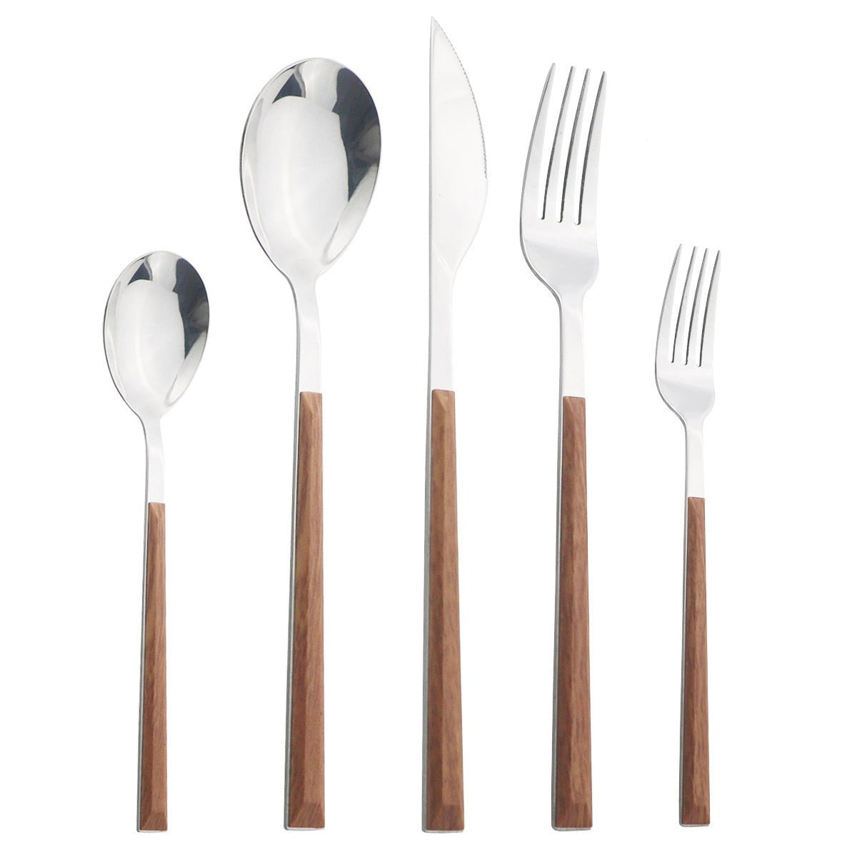 Stainless Steel Cutlery Set — Ergonomic Wood & Marble Handles