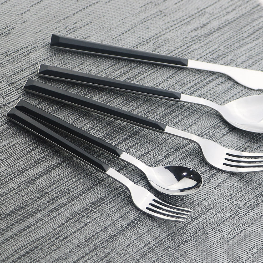 Stainless Steel Cutlery Set — Ergonomic Wood & Marble Handles
