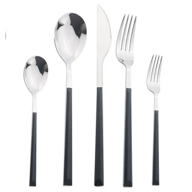 Stainless Steel Cutlery Set — Ergonomic Wood & Marble Handles