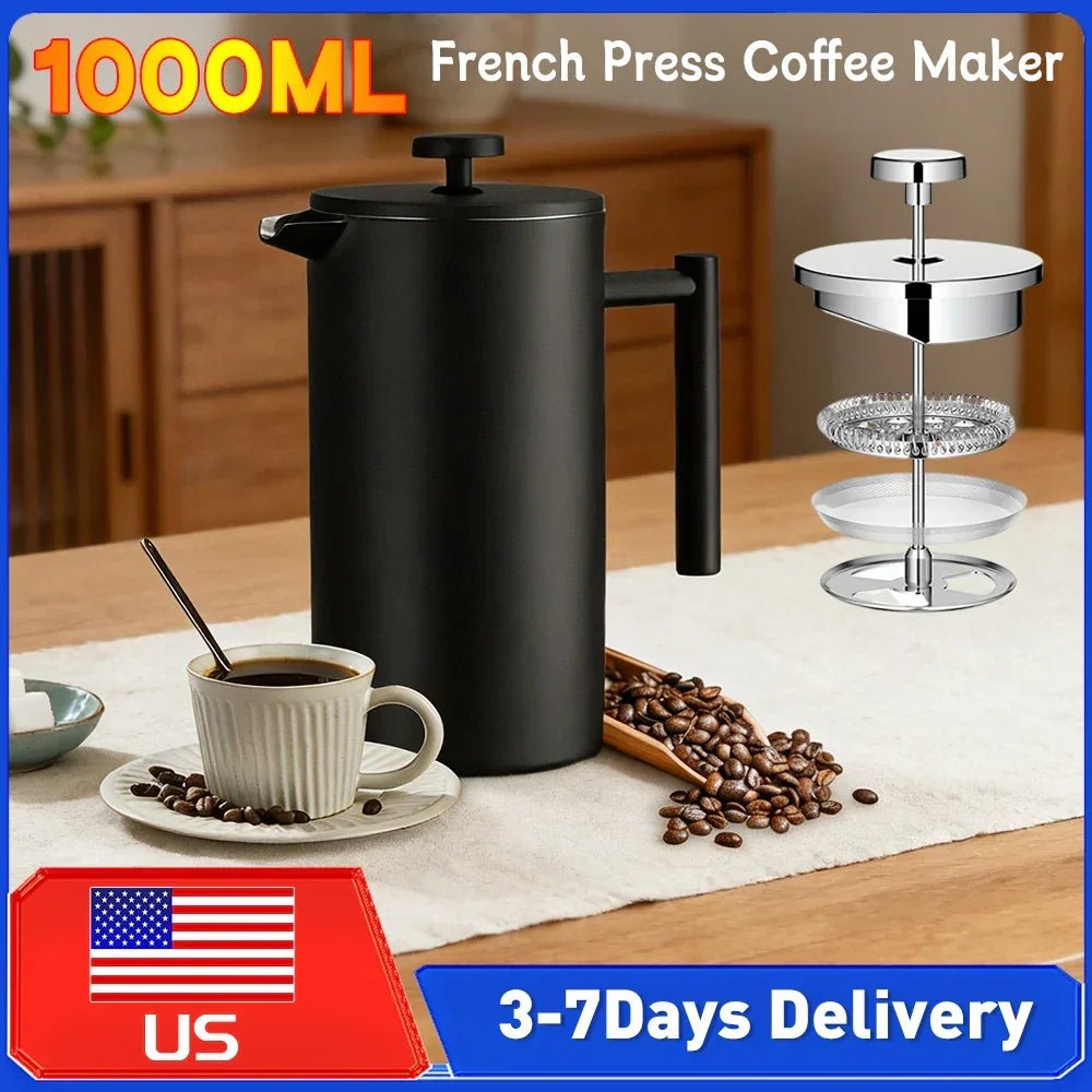 Prensa francesa térmica em aço inoxidável para café e chá