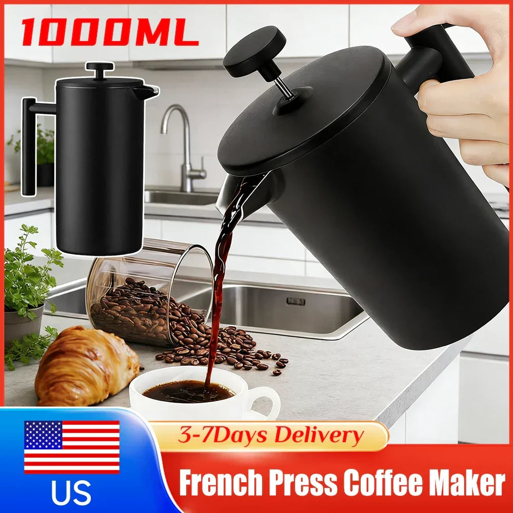 Prensa francesa térmica em aço inoxidável para café e chá