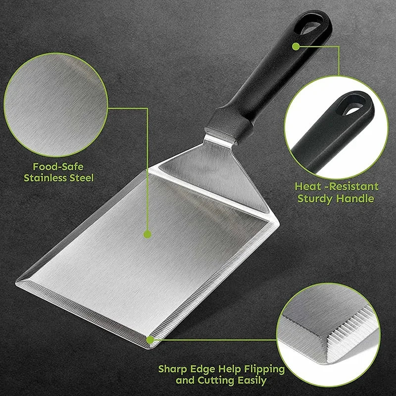 Premium BBQ Spatula — Stainless Steel Grill Tool with Cutting Edge