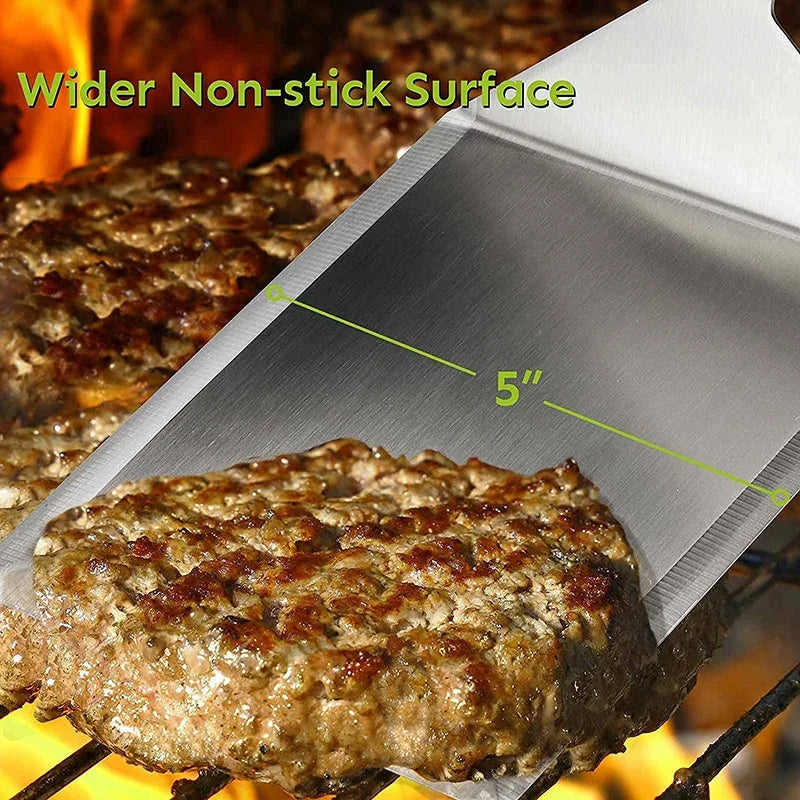 Premium BBQ Spatula — Stainless Steel Grill Tool with Cutting Edge
