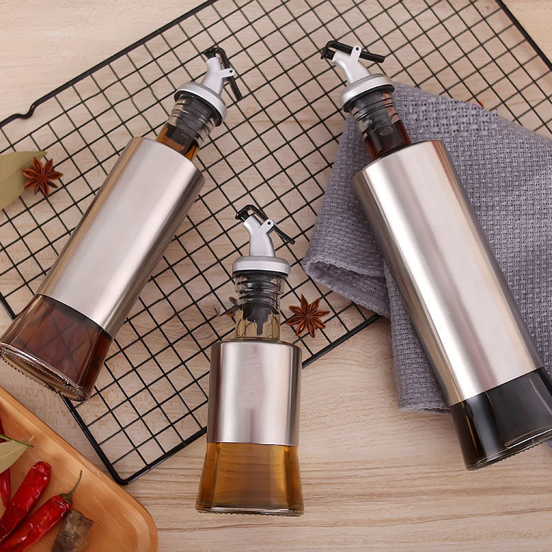 Stainless Steel Oil Dispenser — Glass Container, Controlled Pour