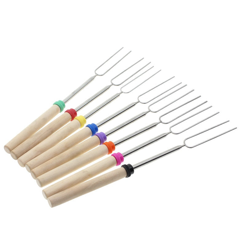 Adjustable Stainless Steel Grill Spit — Wooden Handle