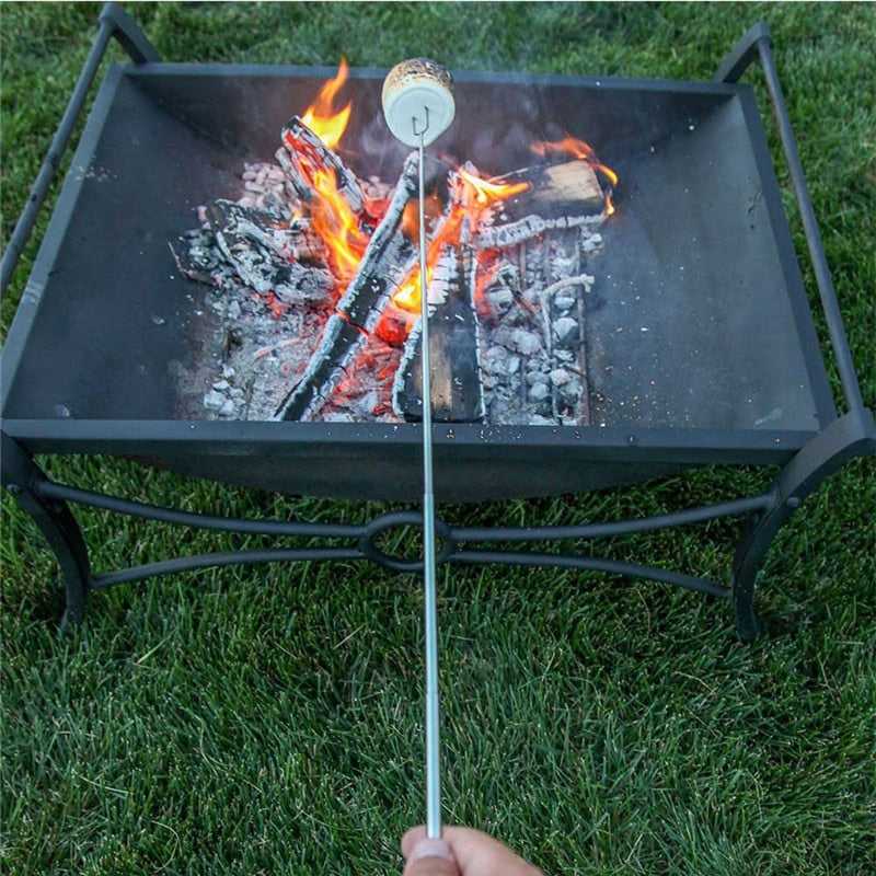 Adjustable Stainless Steel Grill Spit — Wooden Handle