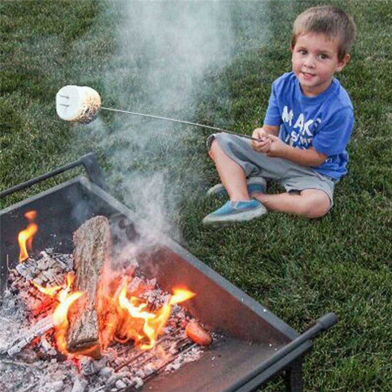 Adjustable Stainless Steel Grill Spit — Wooden Handle