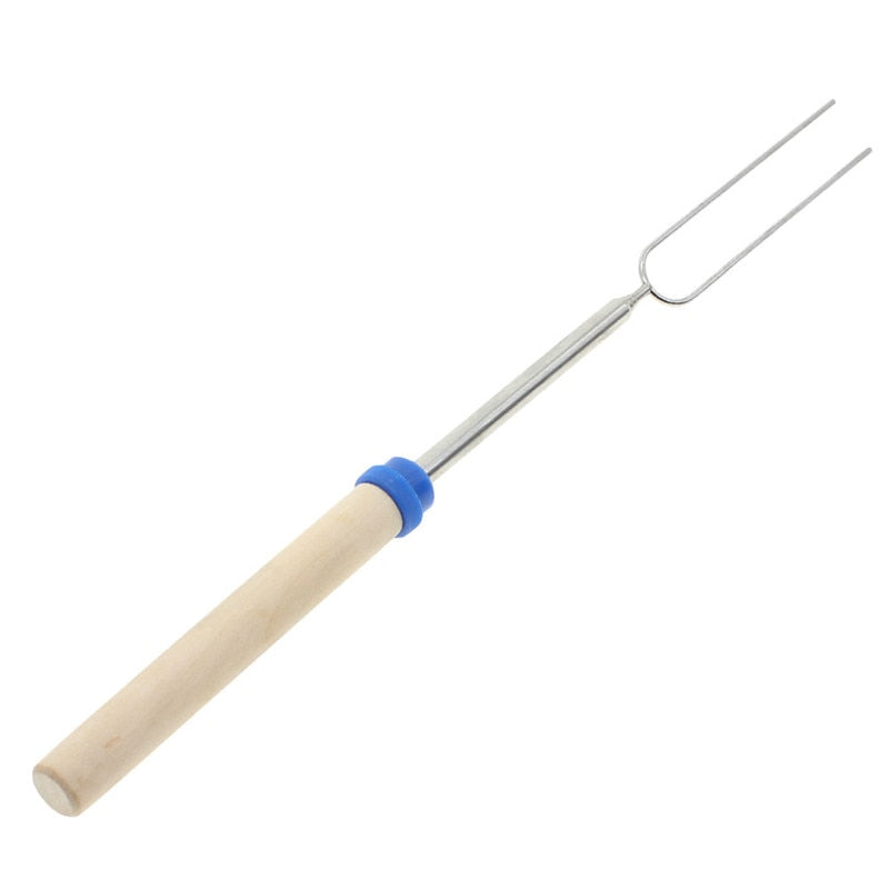Adjustable Stainless Steel Grill Spit — Wooden Handle