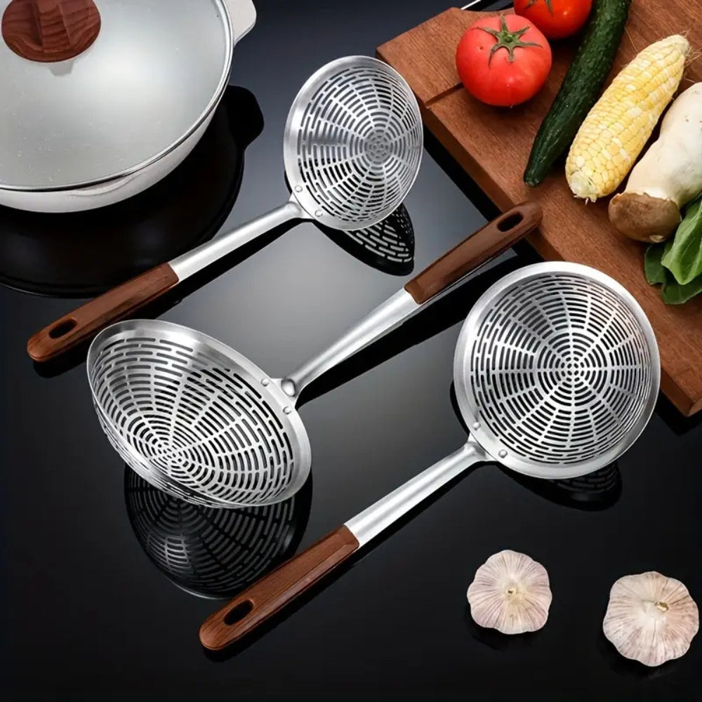 Stainless Steel Wooden Strainer Ladle | ventumra