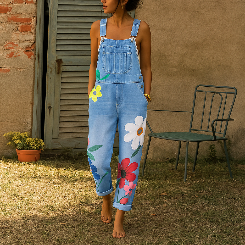 Stylish Denim Jumpsuit with Floral Pattern | ventumra