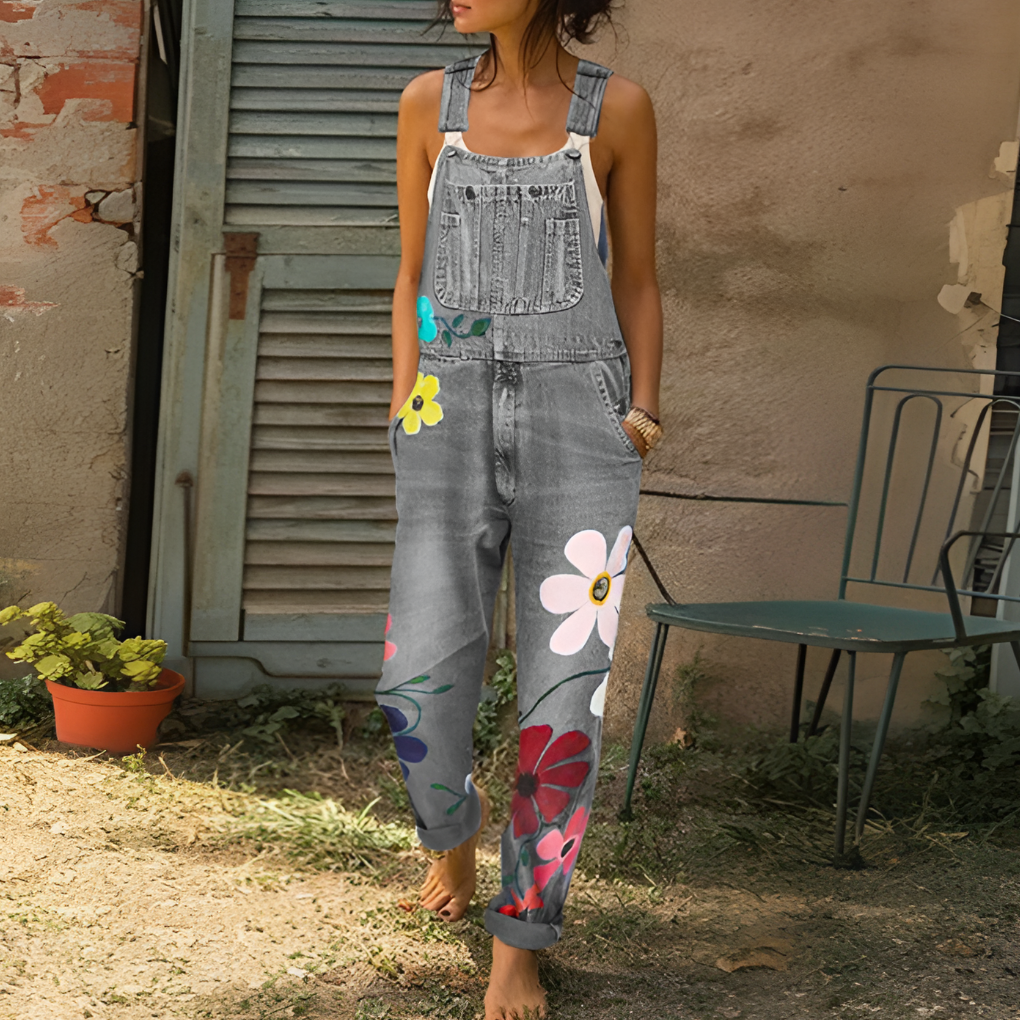 Stylish Denim Jumpsuit with Floral Pattern | ventumra