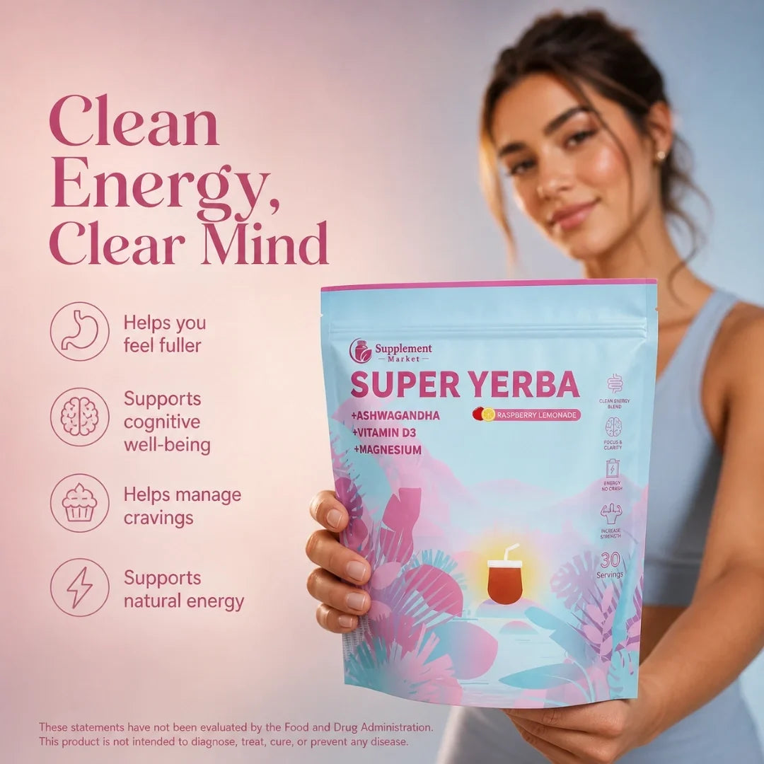Super Yerba -juomajauhe: puhdas vadelmalimonadin energia ja suoliston hyvinvointi
