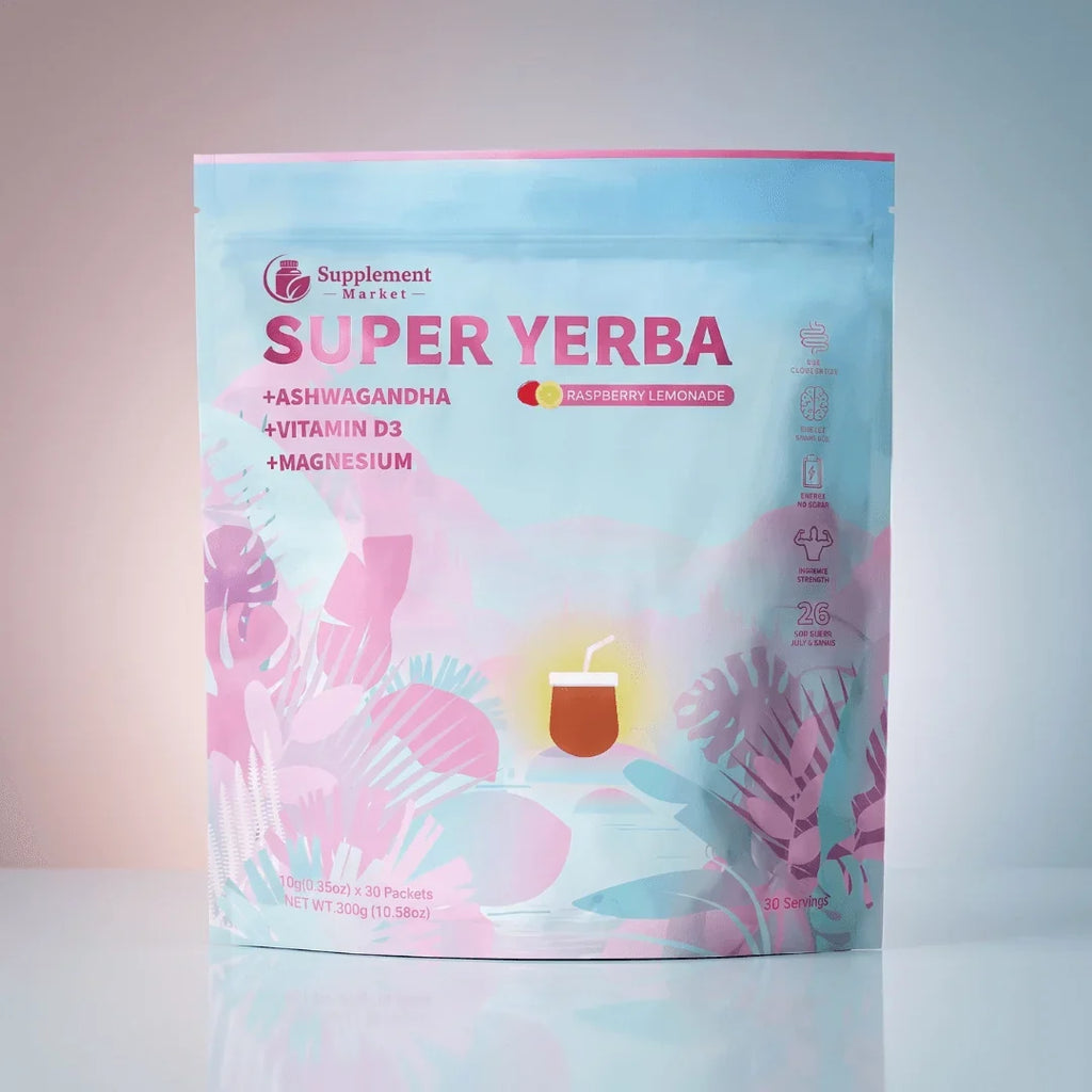 Super Yerba -juomajauhe: puhdas vadelmalimonadin energia ja suoliston hyvinvointi