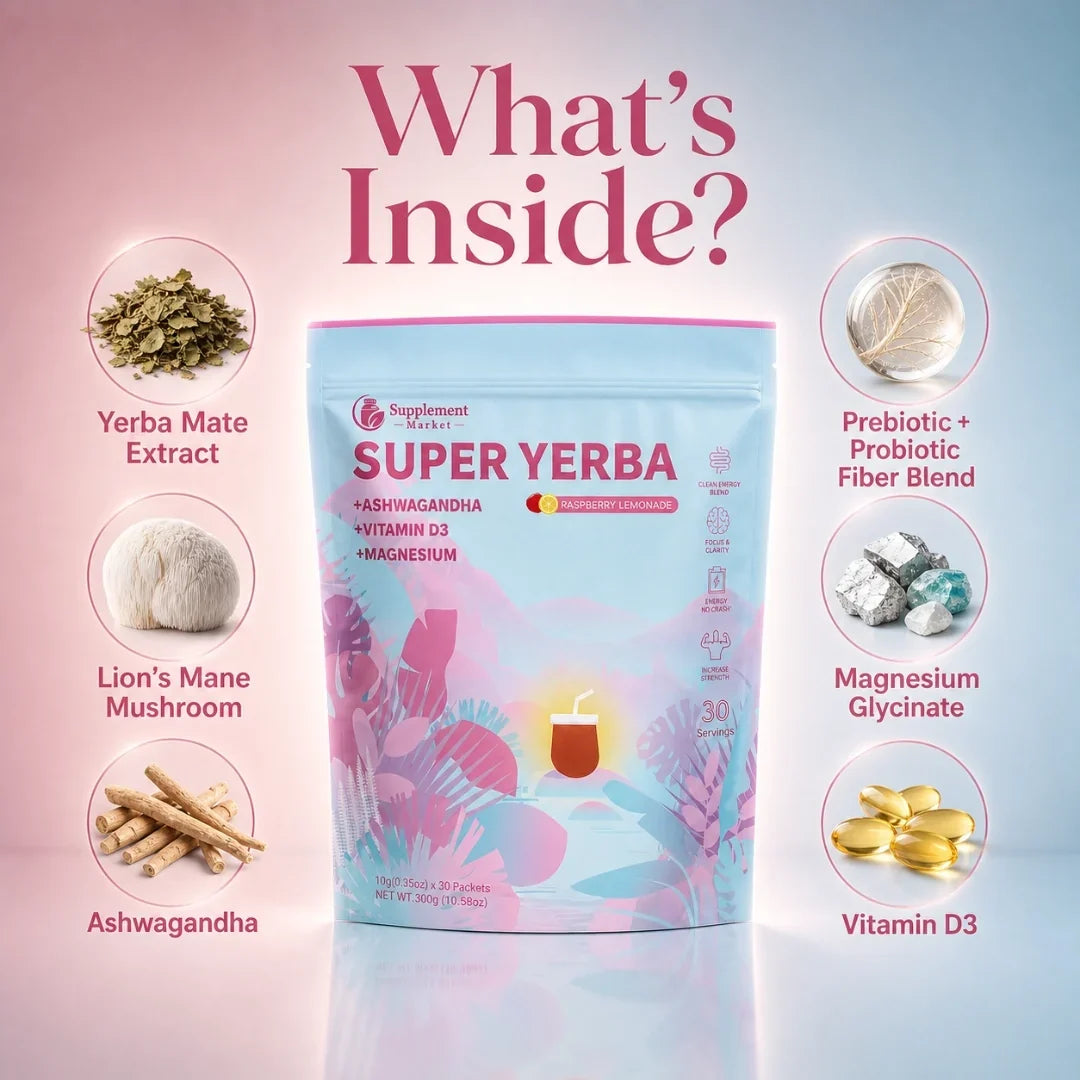 Super Yerba -juomajauhe: puhdas vadelmalimonadin energia ja suoliston hyvinvointi