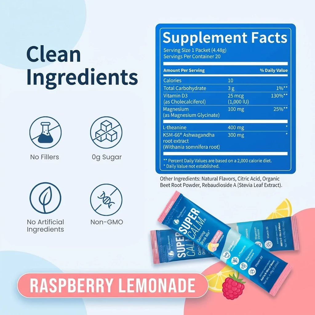 SuperCalm Framboise-Citronnade : soulagement du stress, concentration sereine et sommeil réparateur