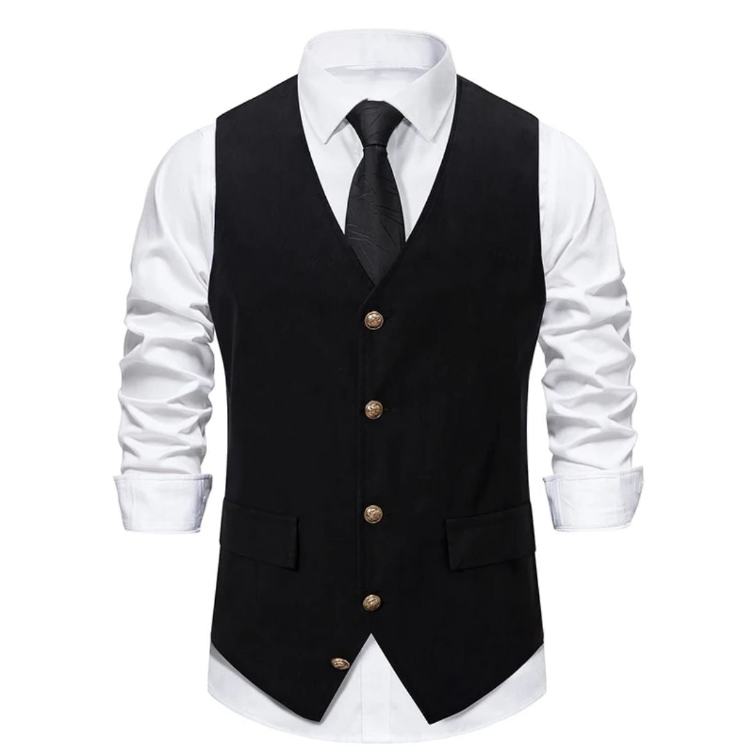 MannerStyle vintageväst i grönt mockaläder för män — slim fit