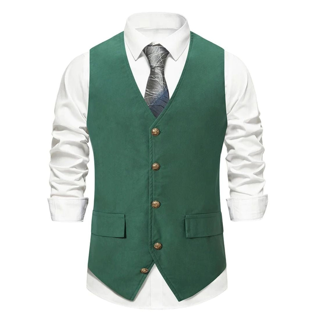 MannerStyle vintageväst i grönt mockaläder för män — slim fit
