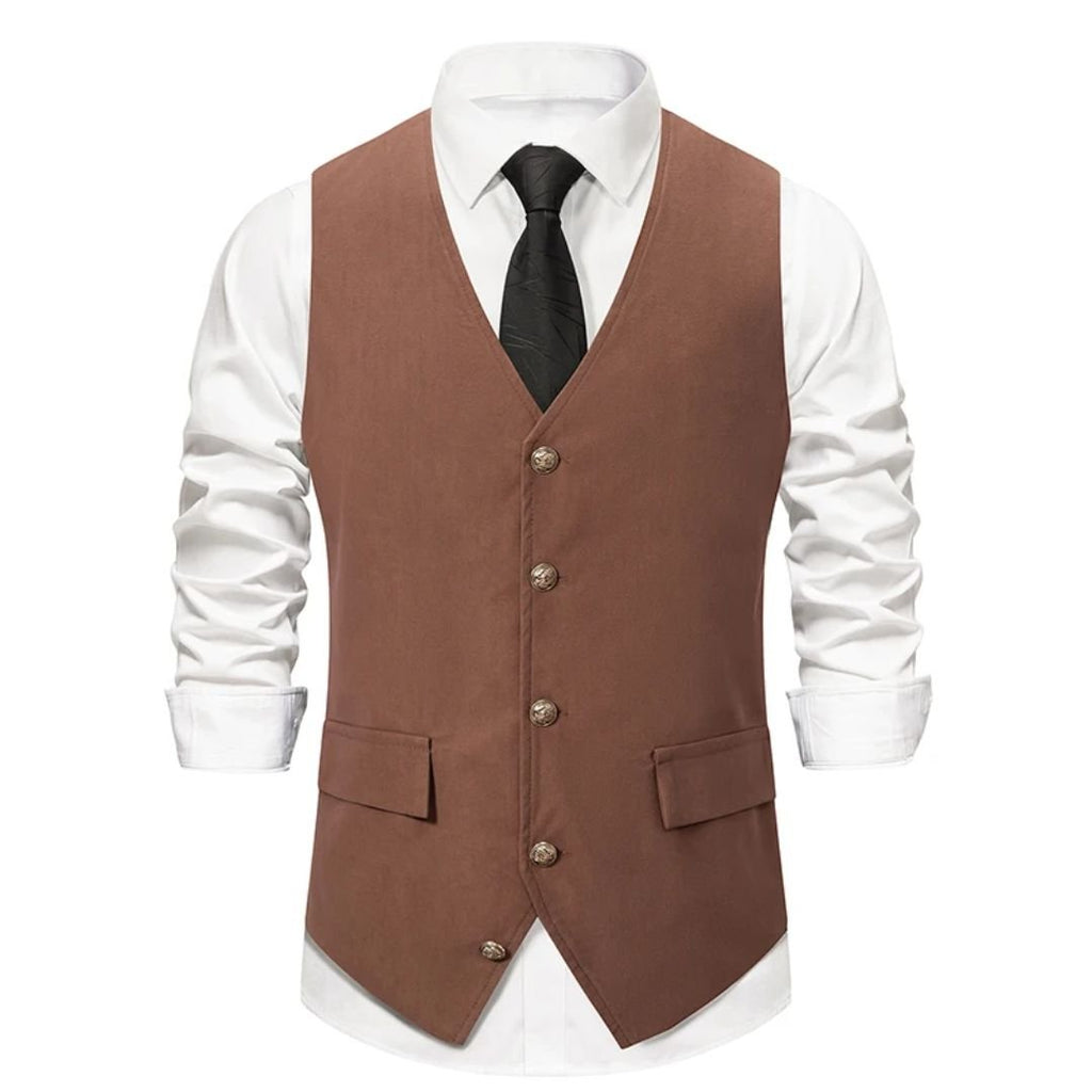 MannerStyle vintageväst i grönt mockaläder för män — slim fit