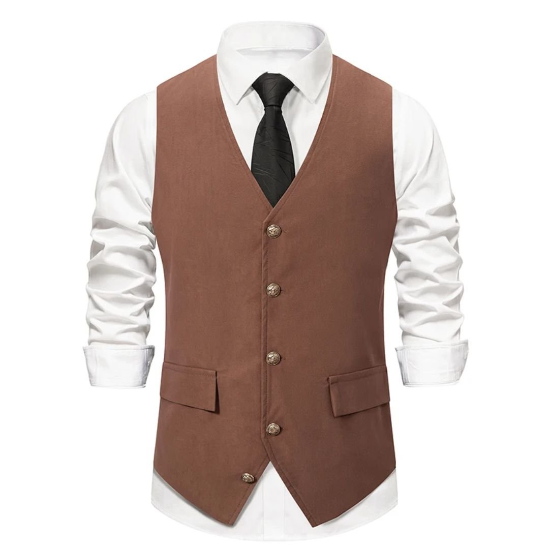 MannerStyle vintageväst i grönt mockaläder för män — slim fit