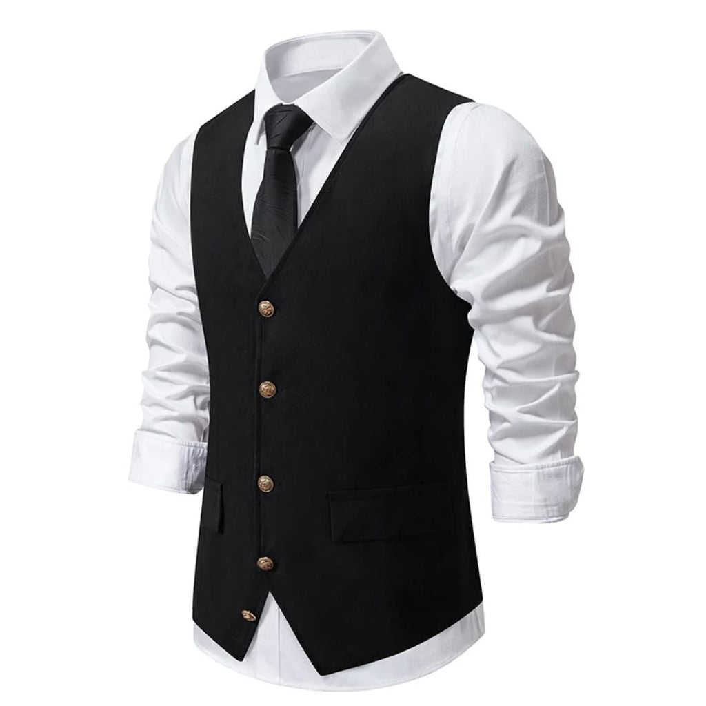 MannerStyle vintageväst i grönt mockaläder för män — slim fit