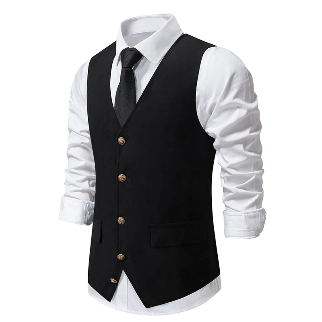 MannerStyle vintageväst i grönt mockaläder för män — slim fit
