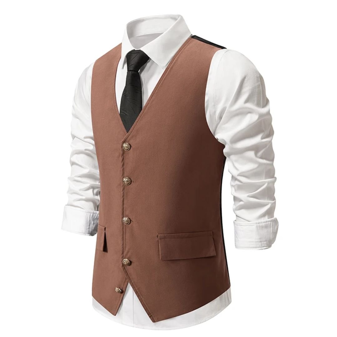 MannerStyle vintageväst i grönt mockaläder för män — slim fit
