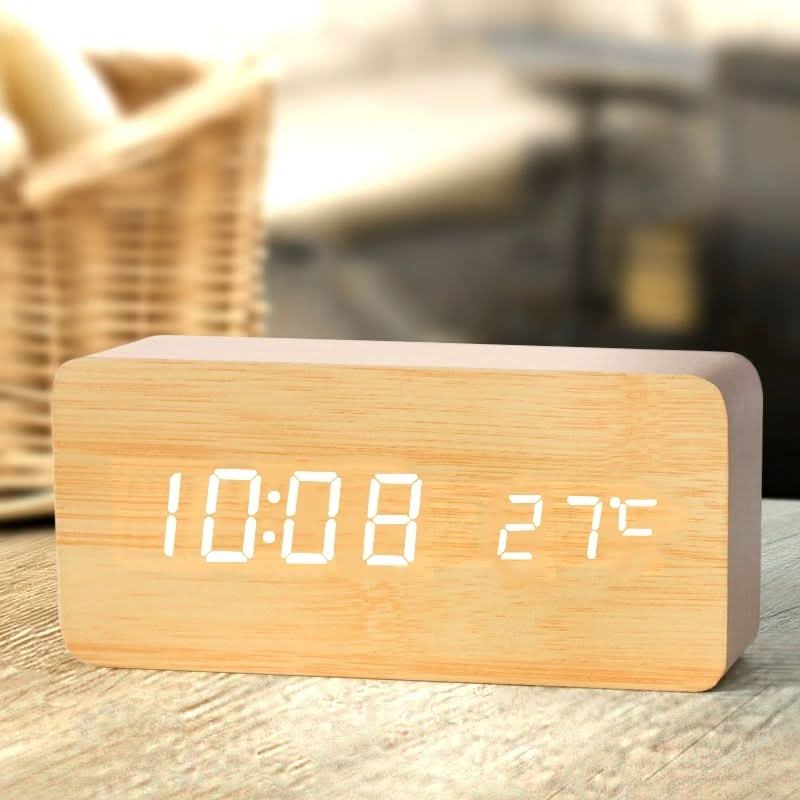 TIMBERGLOW LED Alarm Clock – Digital & Stylish in Natural Wood Design | ventumra