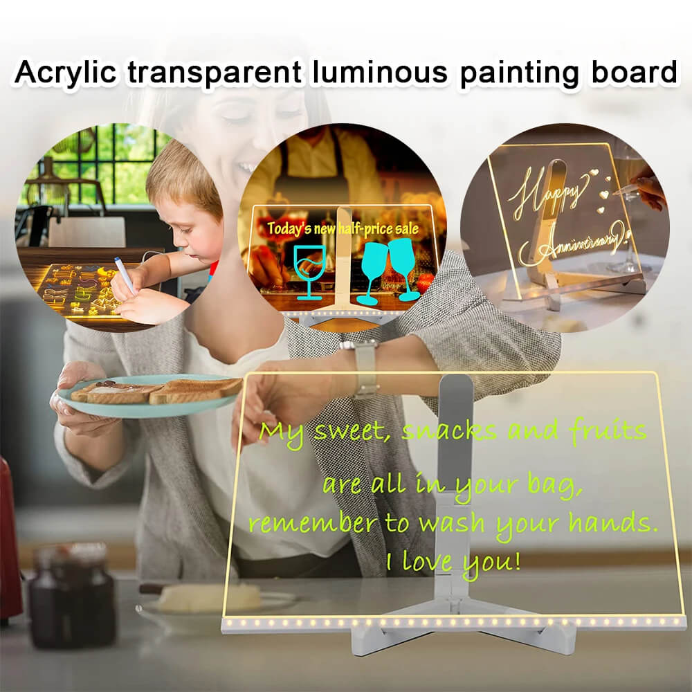 Transparent Luminous Acrylic Writing Board with 7 Colored Markers – Reusable Message Board with LED Lighting | ventumra