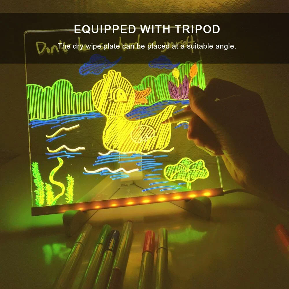 Transparent Luminous Acrylic Writing Board with 7 Colored Markers – Reusable Message Board with LED Lighting | ventumra