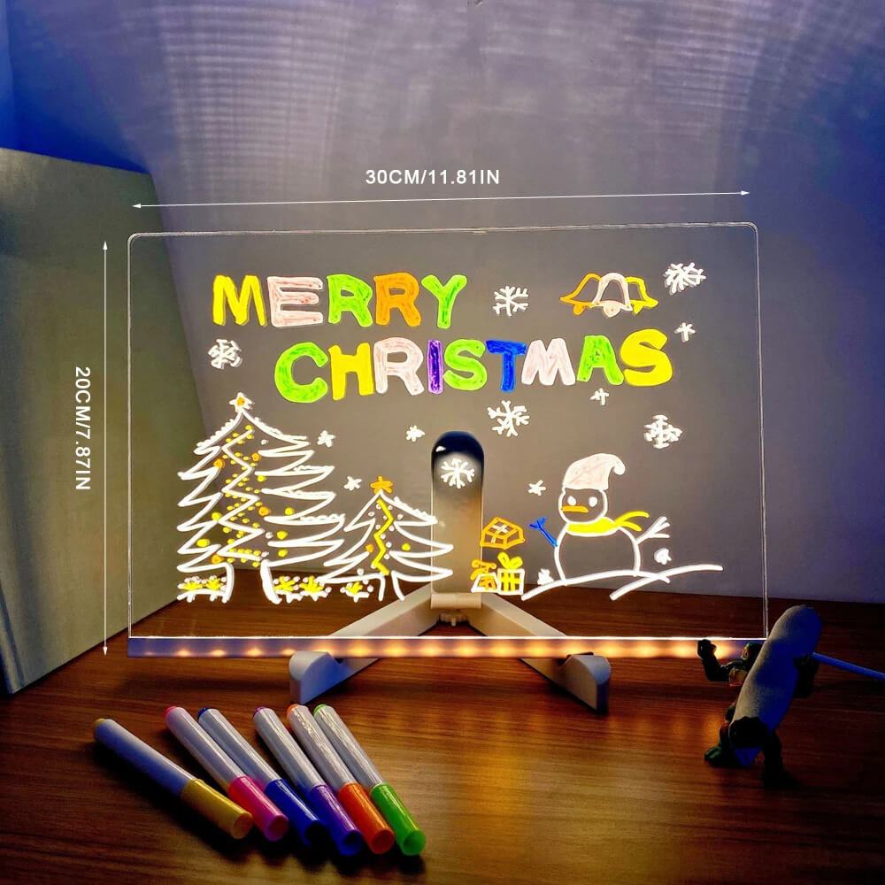 Transparent Luminous Acrylic Writing Board with 7 Colored Markers – Reusable Message Board with LED Lighting | ventumra