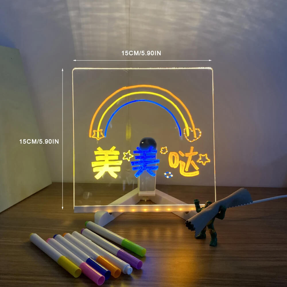 Transparent Luminous Acrylic Writing Board with 7 Colored Markers – Reusable Message Board with LED Lighting | ventumra