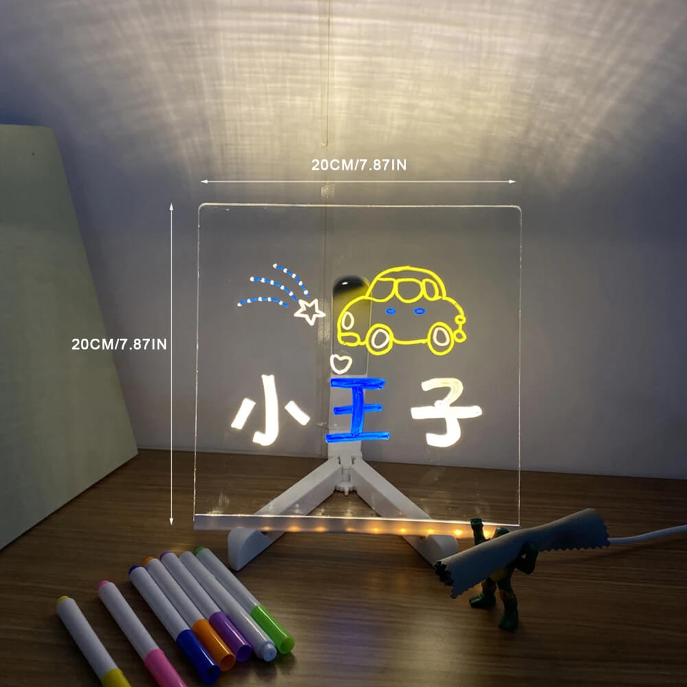 Transparent Luminous Acrylic Writing Board with 7 Colored Markers – Reusable Message Board with LED Lighting | ventumra
